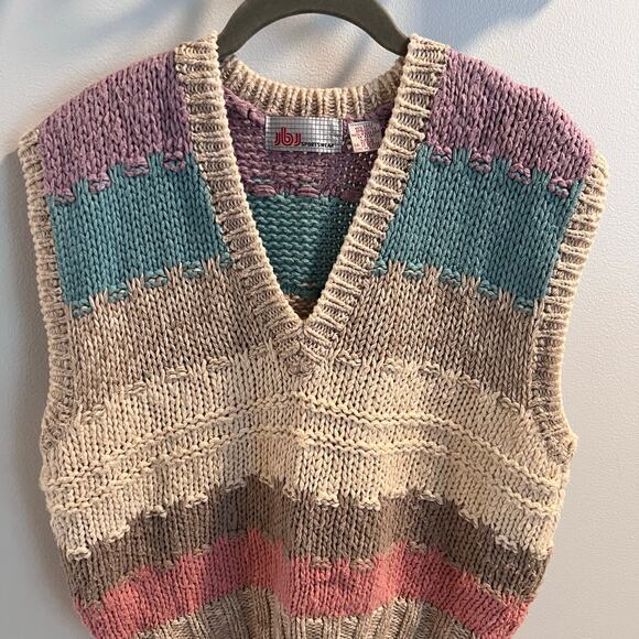Vtg JbJ Sportswear Multicolor Stripe Pullover Sweater Vest Size L - Picture 2 of 7